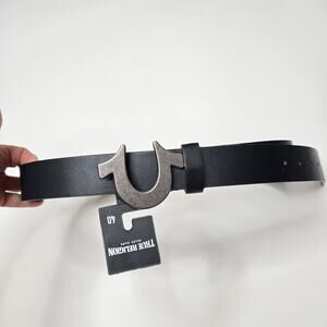 True Religion Sage Belt Heavyweight Horseshoe Buckle Black Mens Size 40